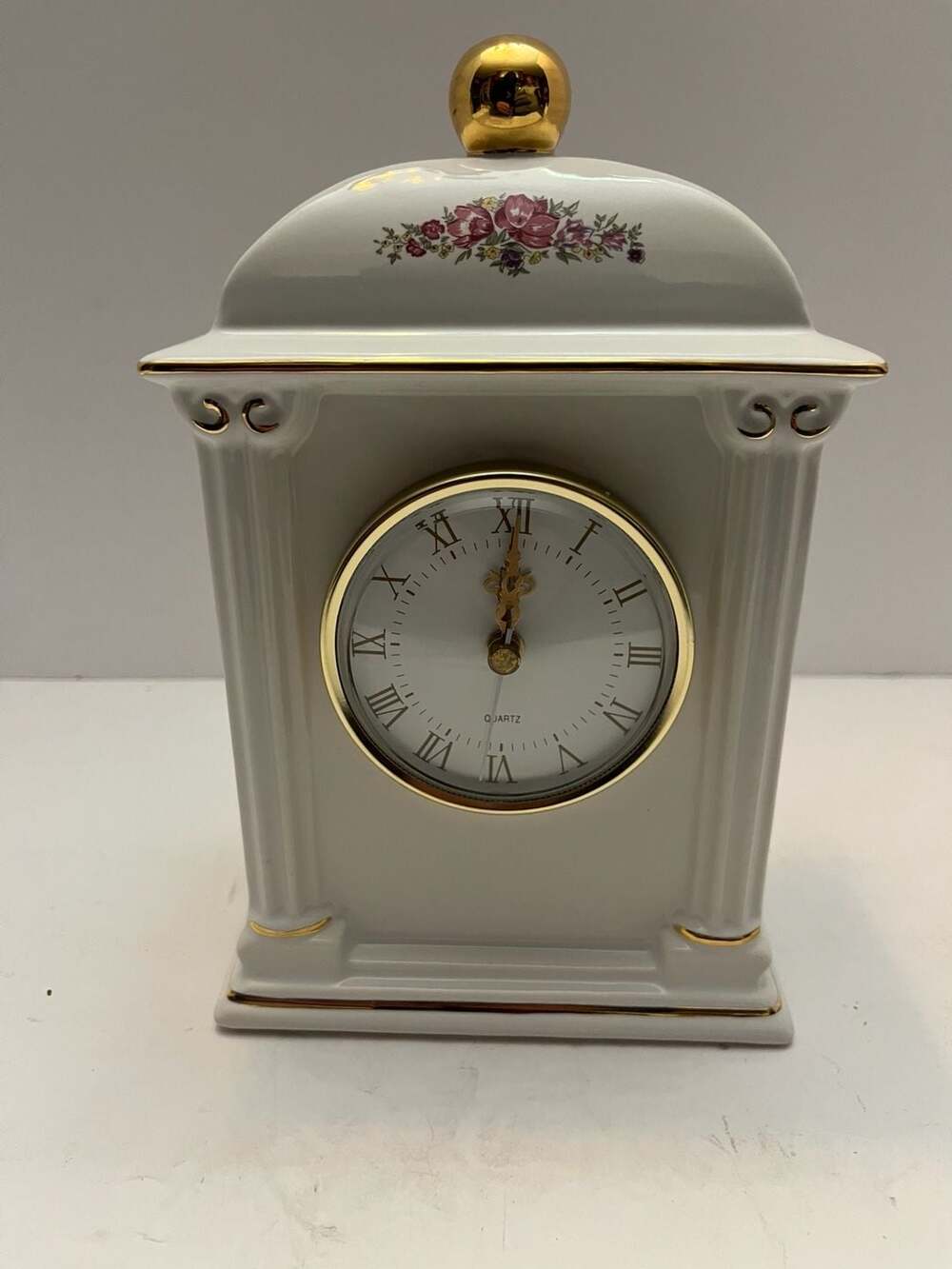 Paul Sebastian Porcelain Mantel Clock Floral Quartz Vintage Home Decor